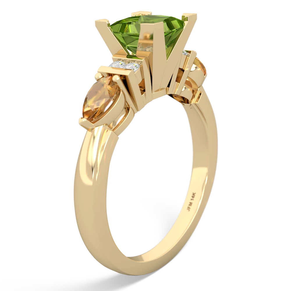 Peridot 6Mm Princess Eternal Embrace Engagement 14K Yellow Gold ring C2002