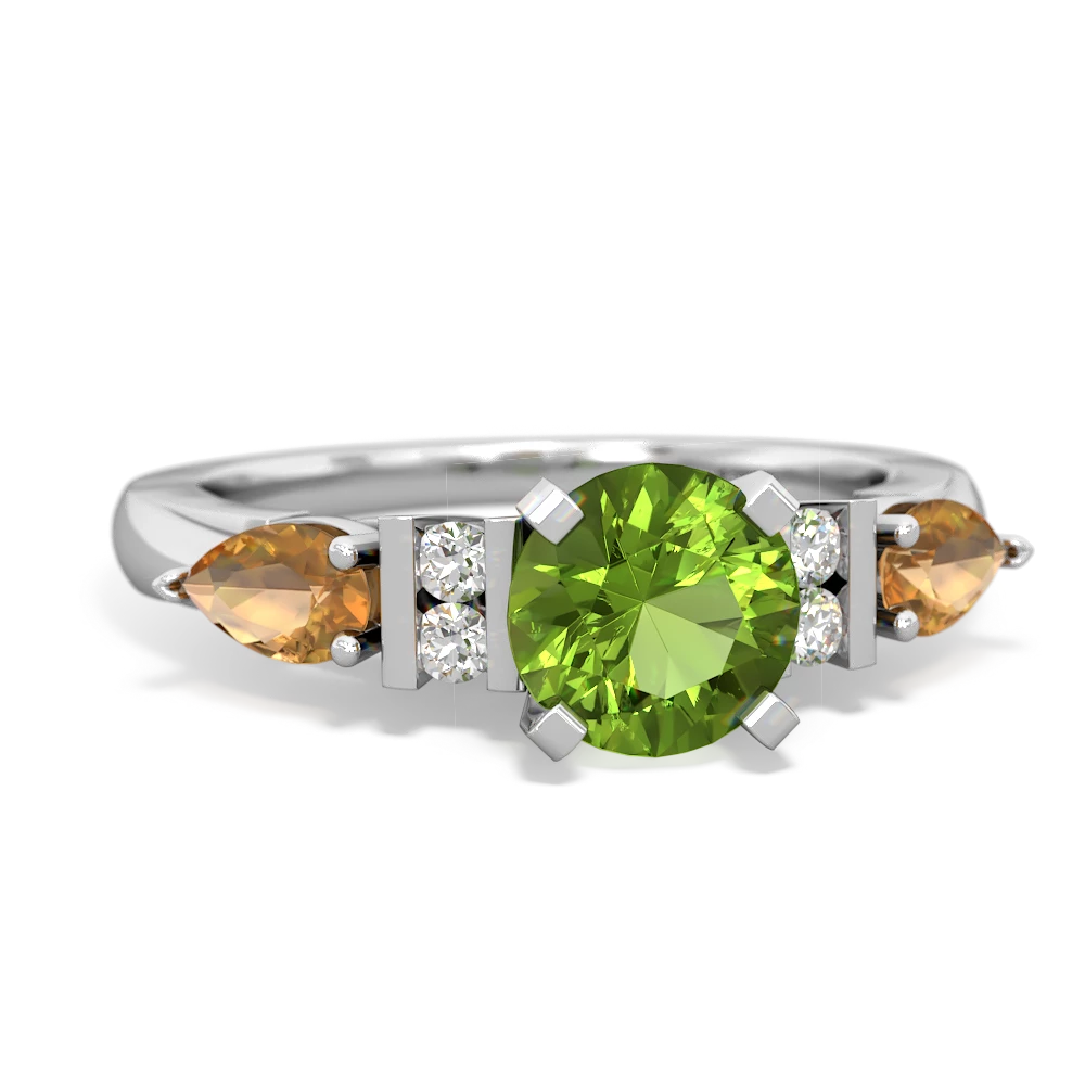 Peridot 6Mm Round Eternal Embrace Engagement 14K White Gold ring R2005