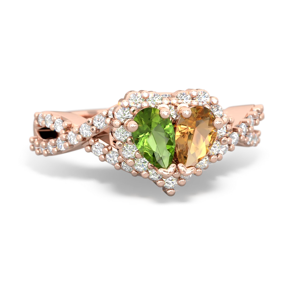 Peridot Diamond Twist 'One Heart' 14K Rose Gold ring R2640HRT