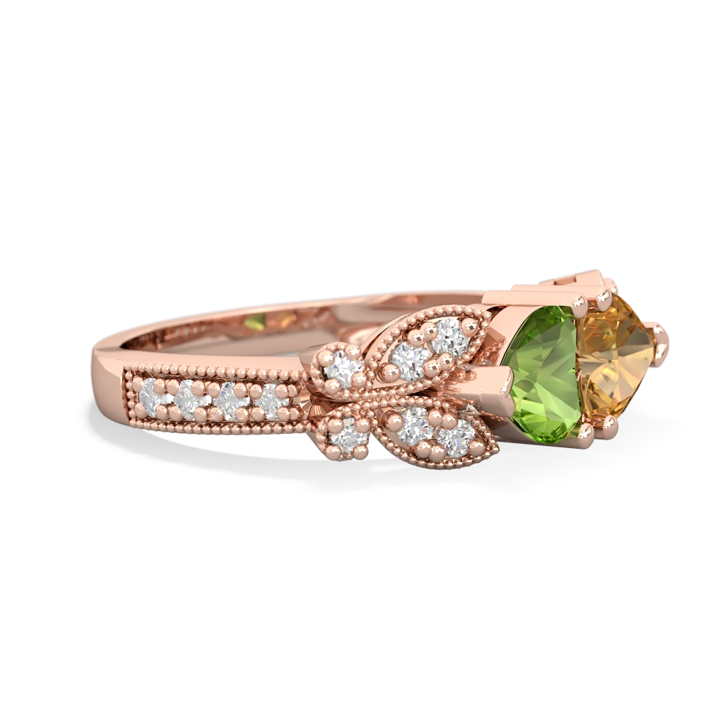 Peridot Diamond Butterflies 14K Rose Gold ring R5601