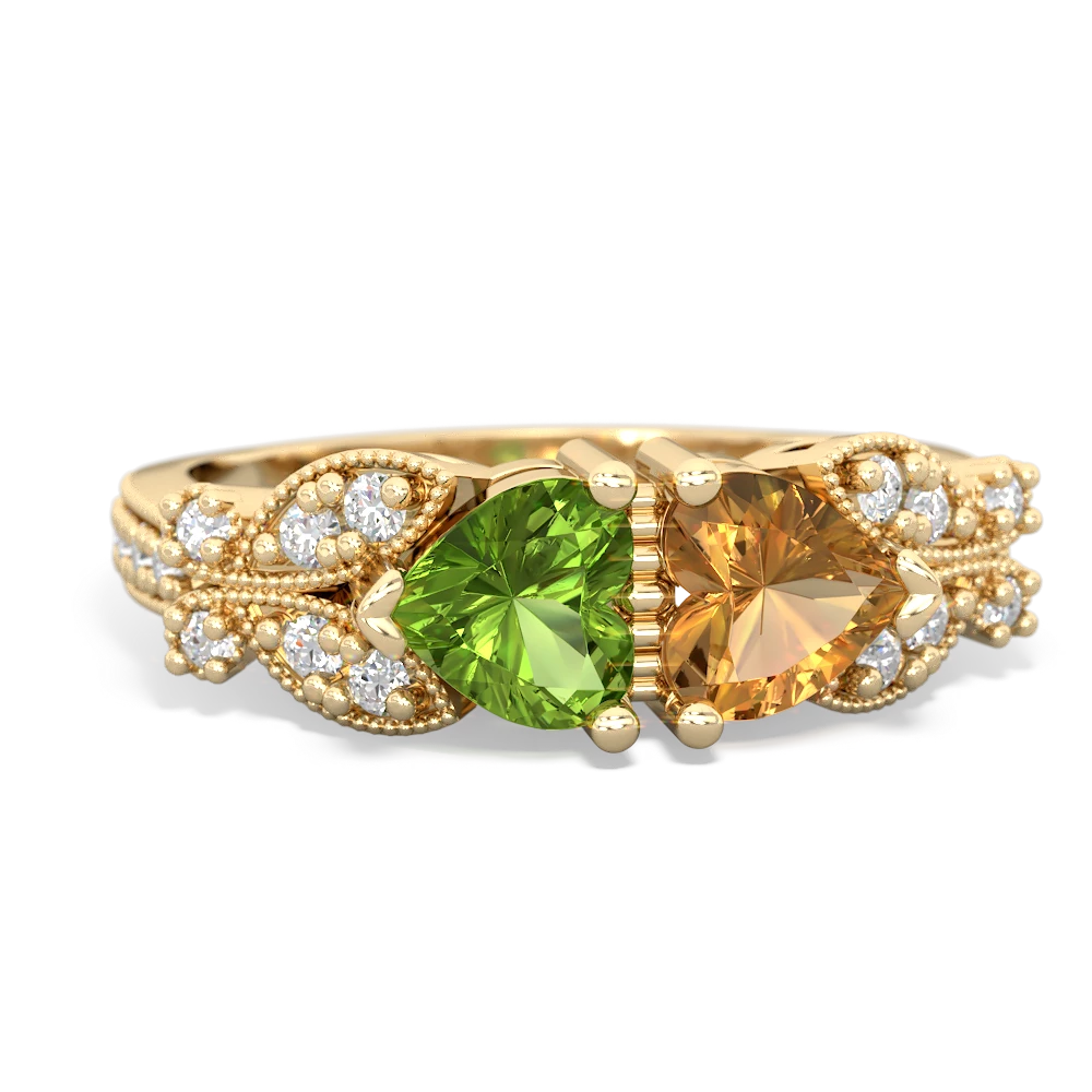Peridot Diamond Butterflies 14K Yellow Gold ring R5601