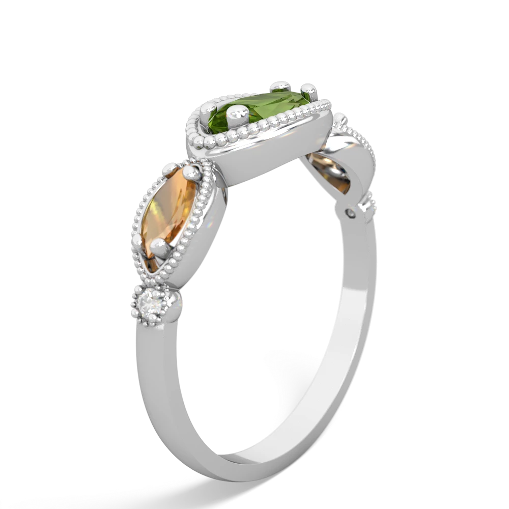 Peridot Milgrain Marquise 14K White Gold ring R5700