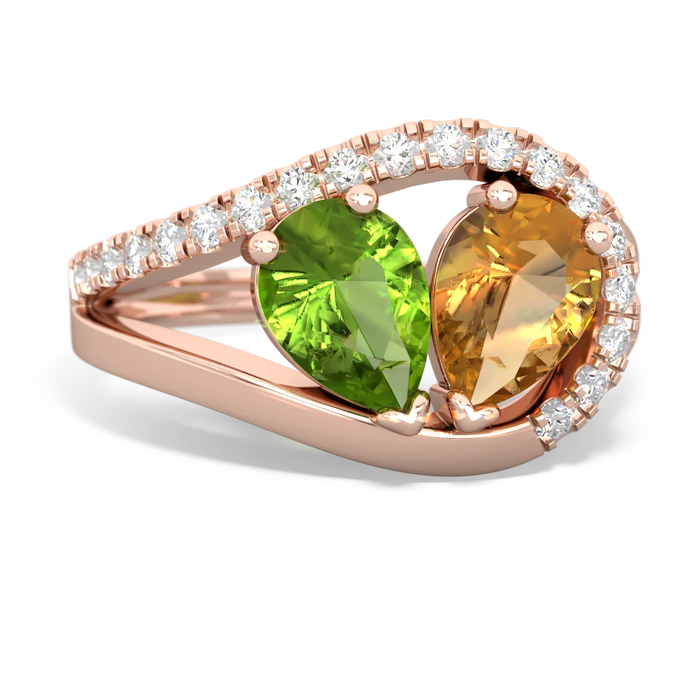 Peridot Nestled Heart Keepsake 14K Rose Gold ring R5650