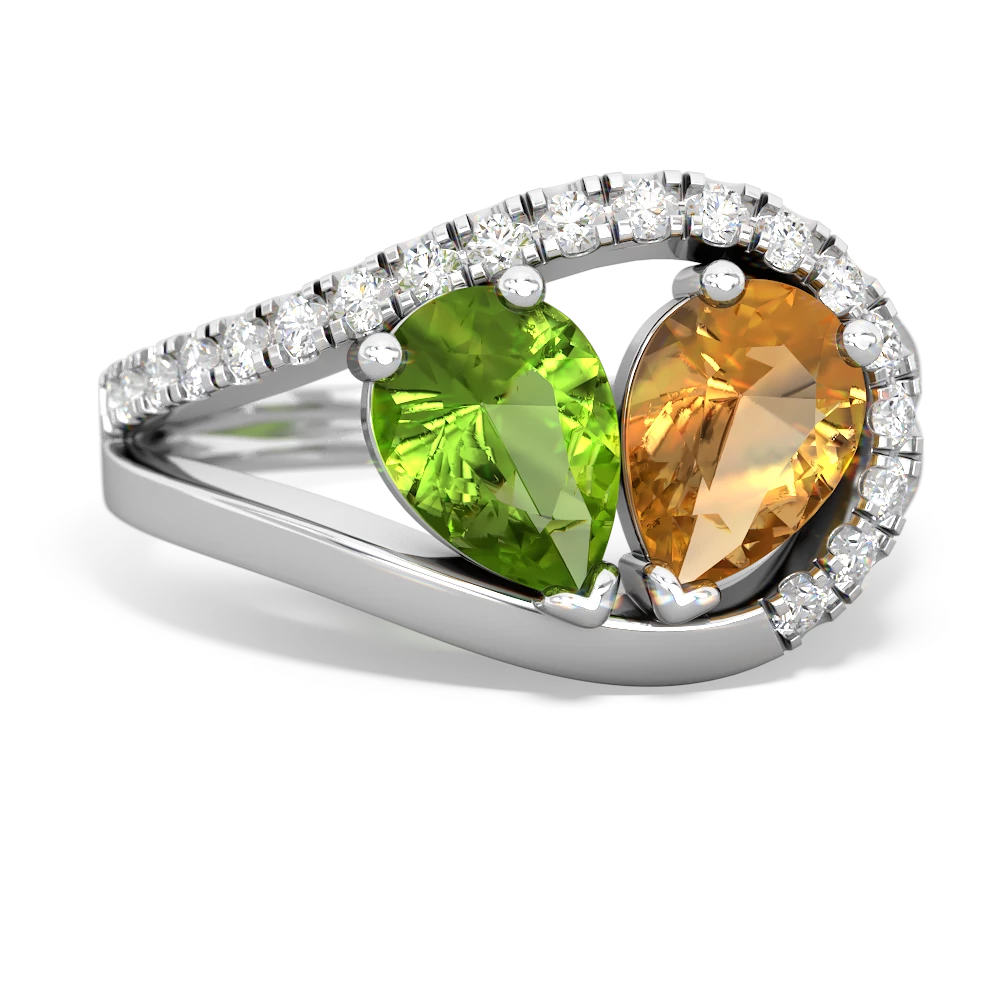Peridot Nestled Heart Keepsake 14K White Gold ring R5650