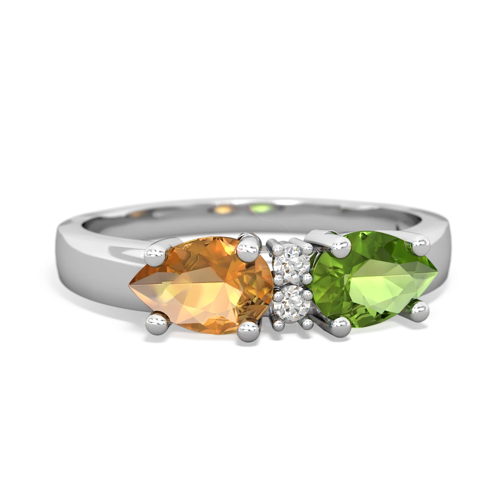 Peridot Pear Bowtie 14K White Gold ring R0865