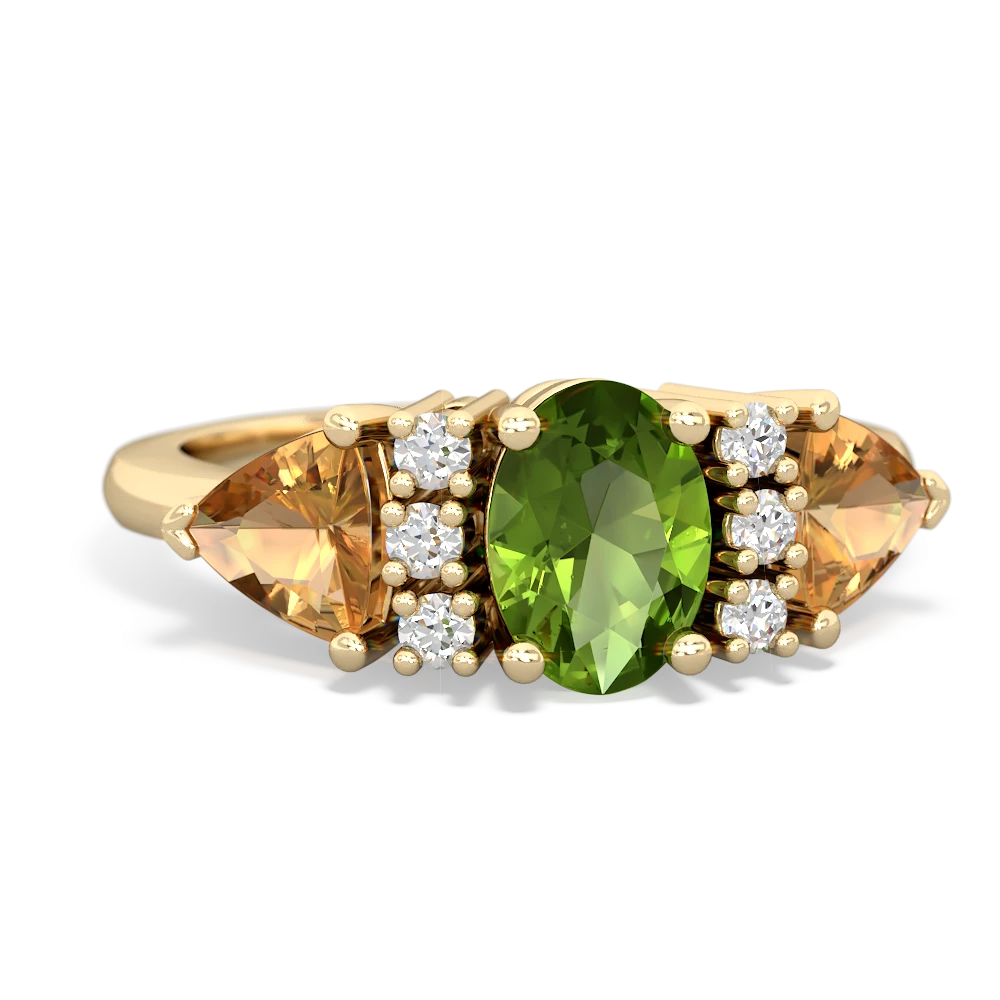 Peridot Antique Style Three Stone 14K Yellow Gold ring R2186