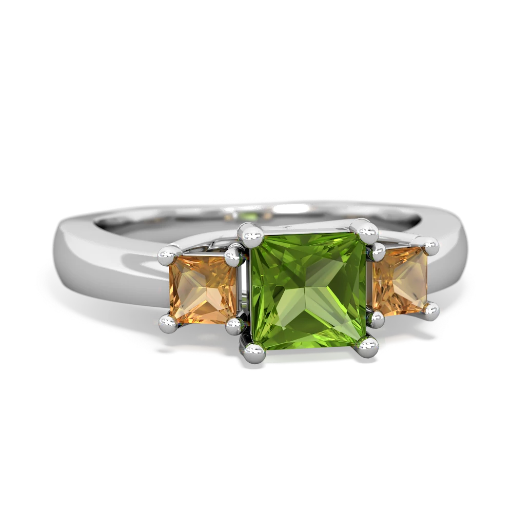 Peridot Three Stone Trellis 14K White Gold ring R4015