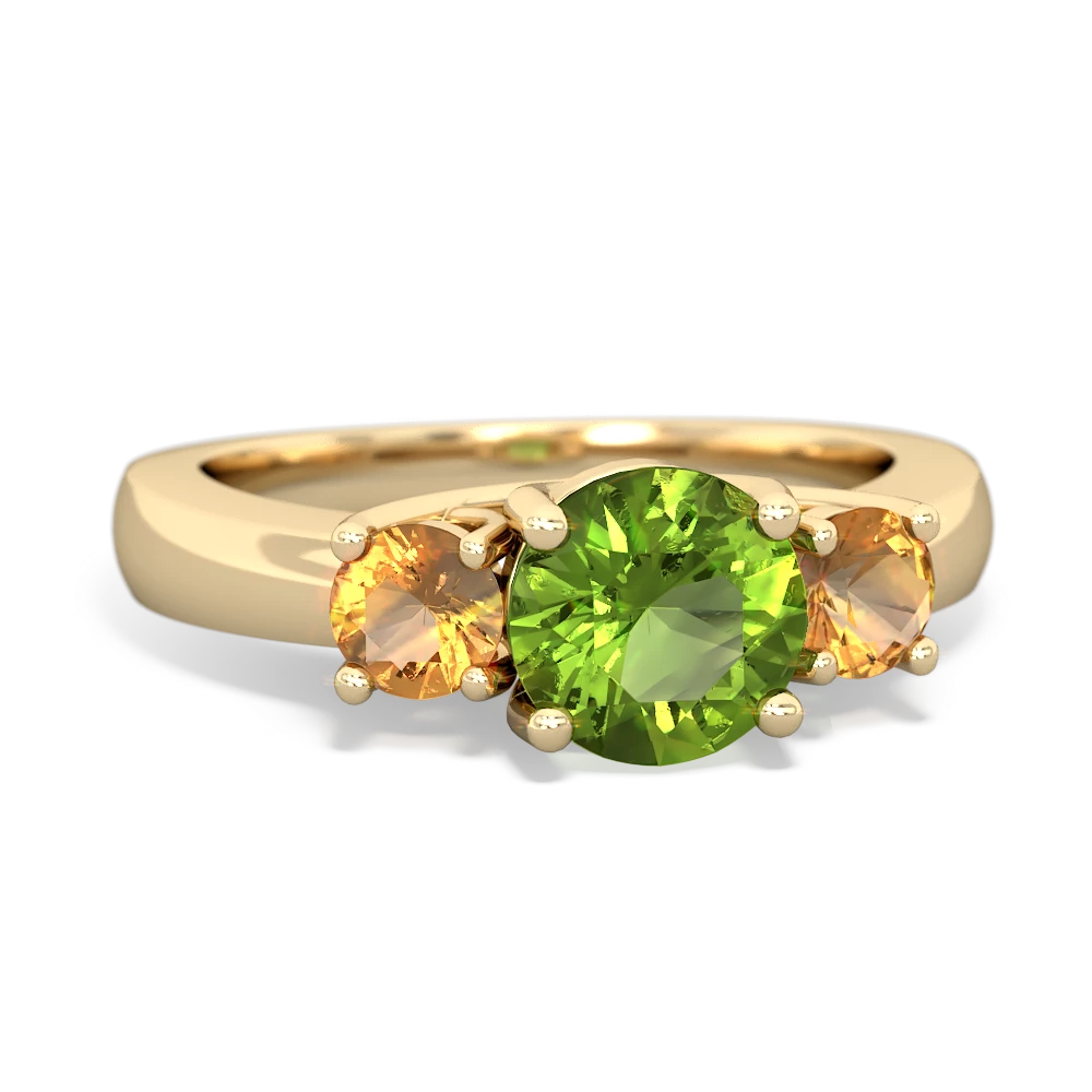 Peridot Three Stone Round Trellis 14K Yellow Gold ring R4018