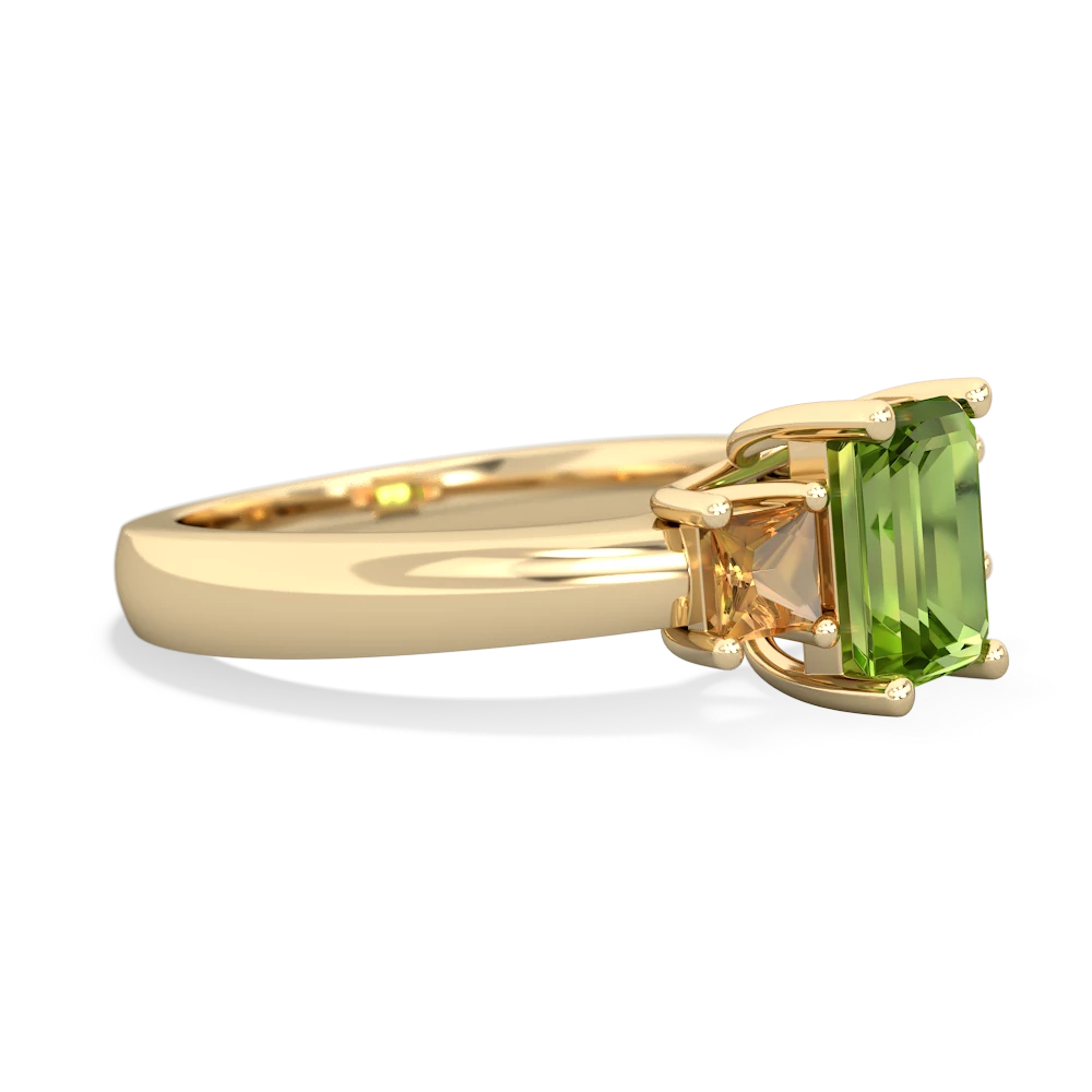 Peridot Three Stone Emerald-Cut Trellis 14K Yellow Gold ring R4021