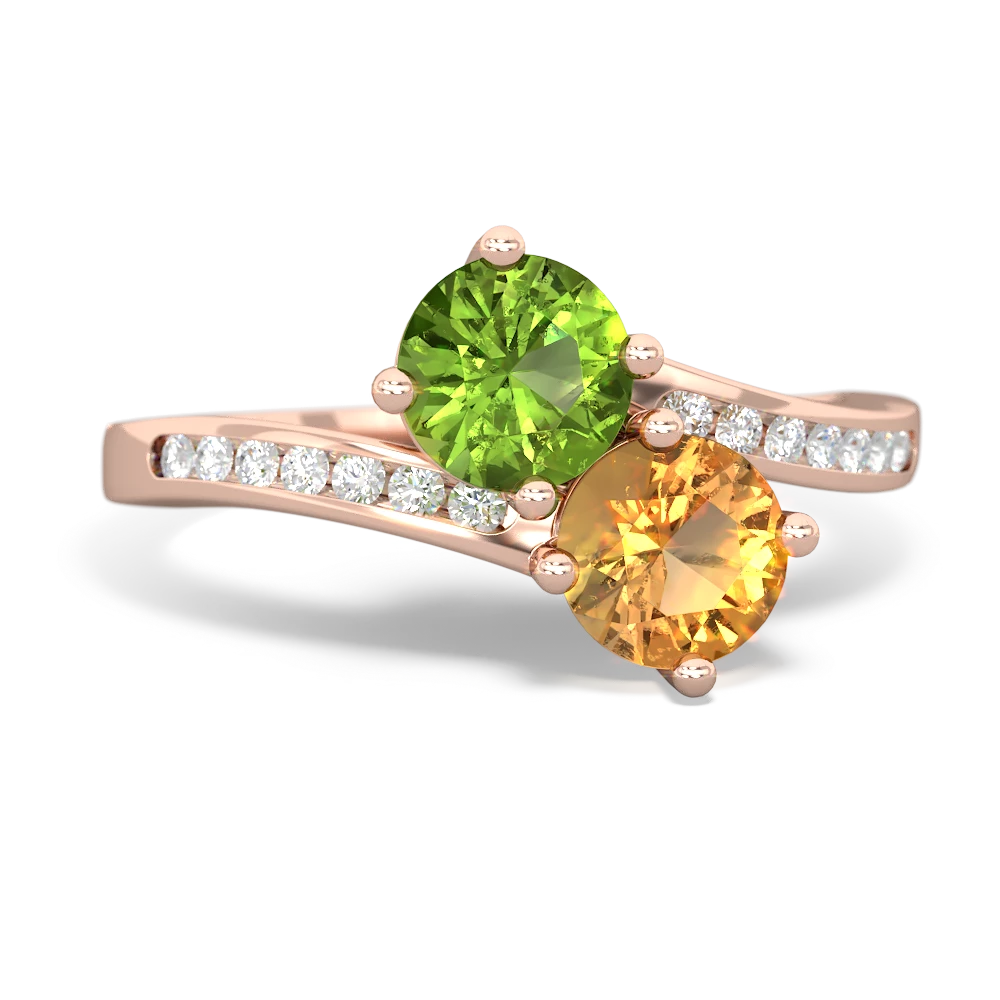 Peridot Channel Set Two Stone 14K Rose Gold ring R5303