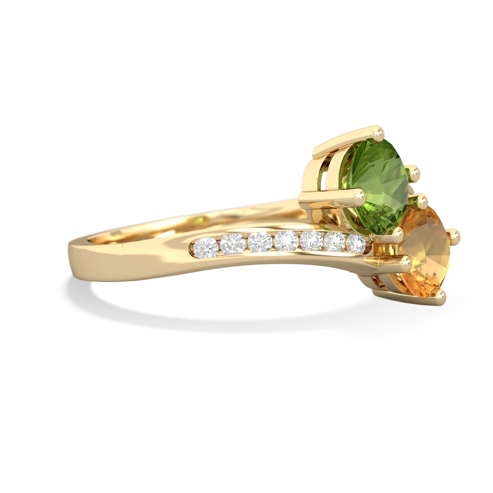 Peridot Channel Set Two Stone 14K Yellow Gold ring R5303