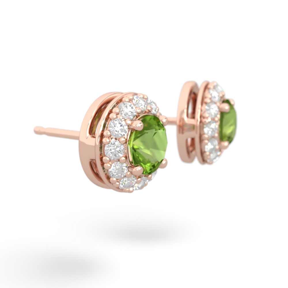 Peridot Diamond Halo 14K Rose Gold earrings E5370