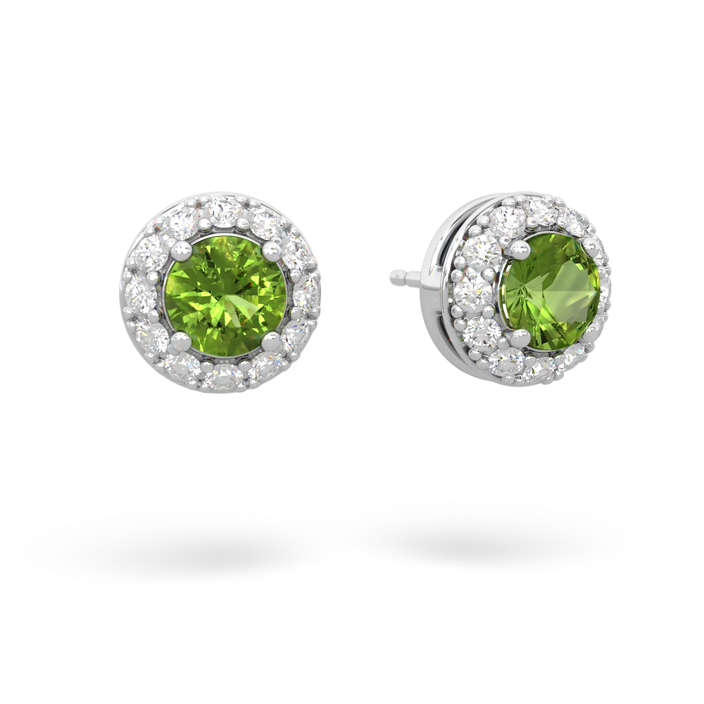 Peridot Diamond Halo 14K White Gold earrings E5370