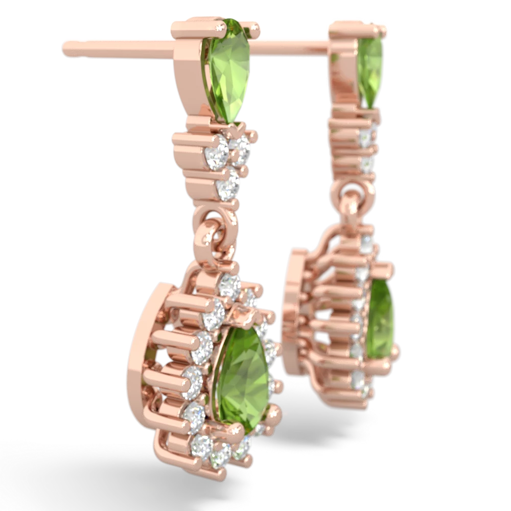 Peridot Halo Pear Dangle 14K Rose Gold earrings E1882