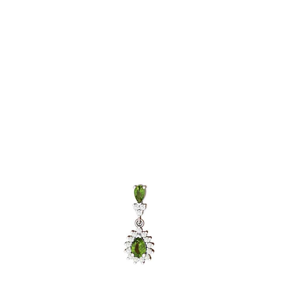 Peridot Halo Pear Dangle 14K White Gold earrings E1882