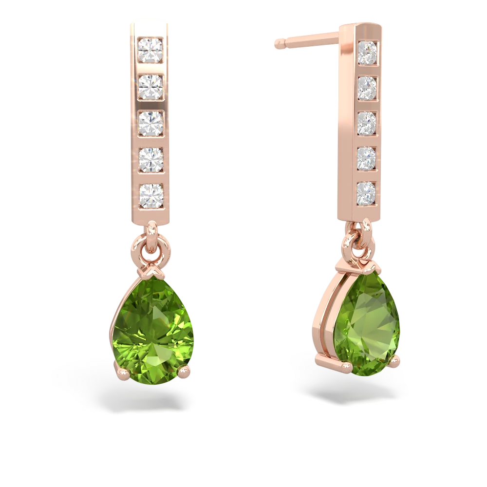 Peridot Art Deco Diamond Drop 14K Rose Gold earrings E5324