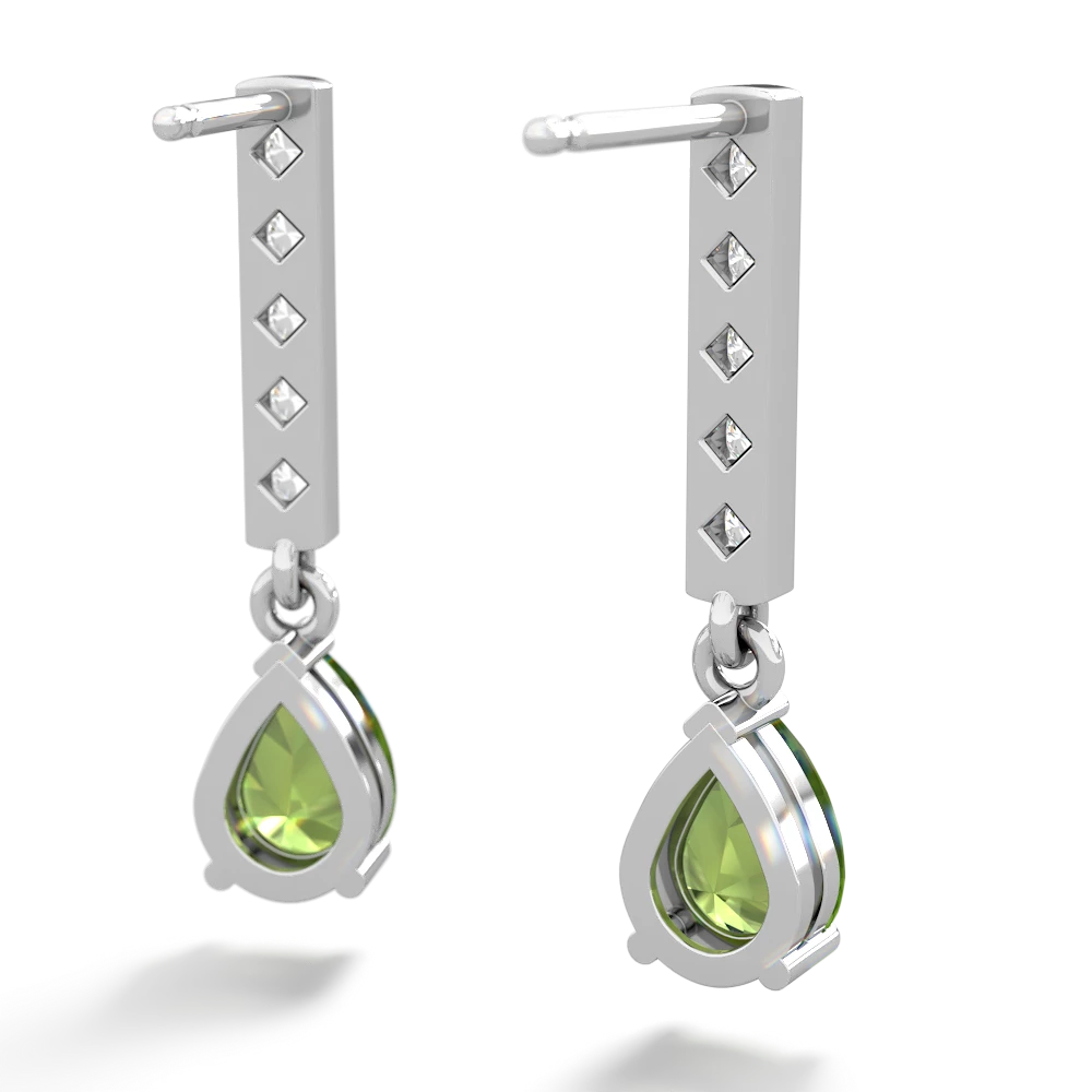 Peridot Art Deco Diamond Drop 14K White Gold earrings E5324