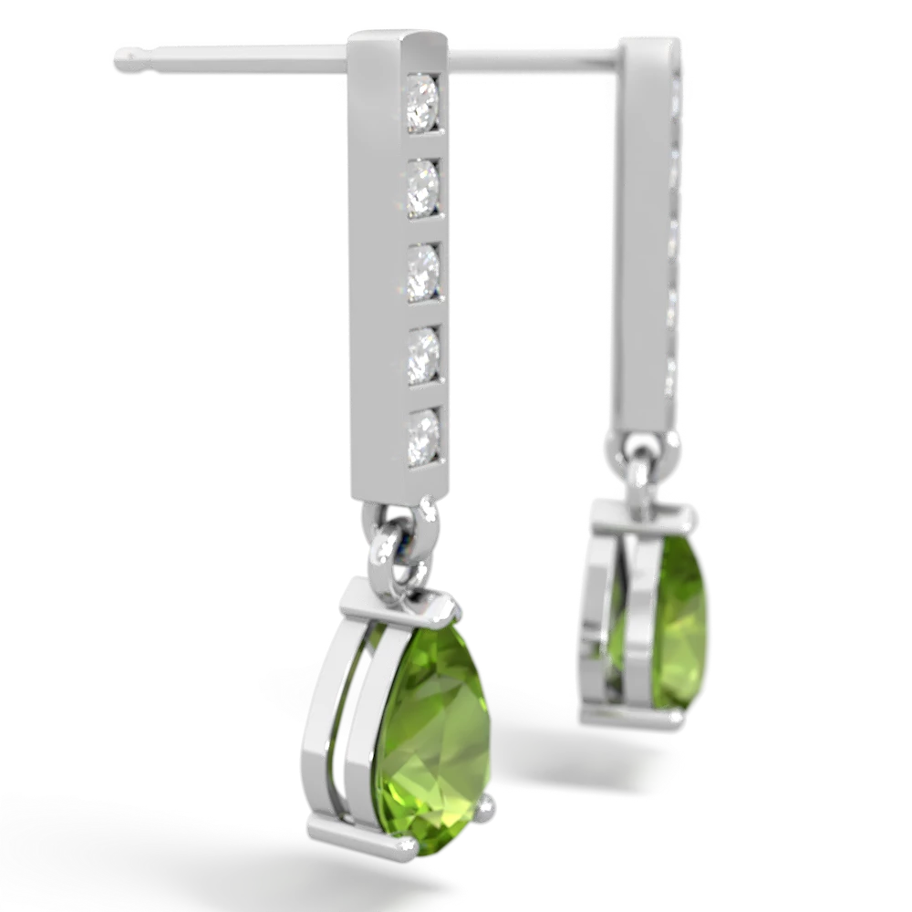 Peridot Art Deco Diamond Drop 14K White Gold earrings E5324