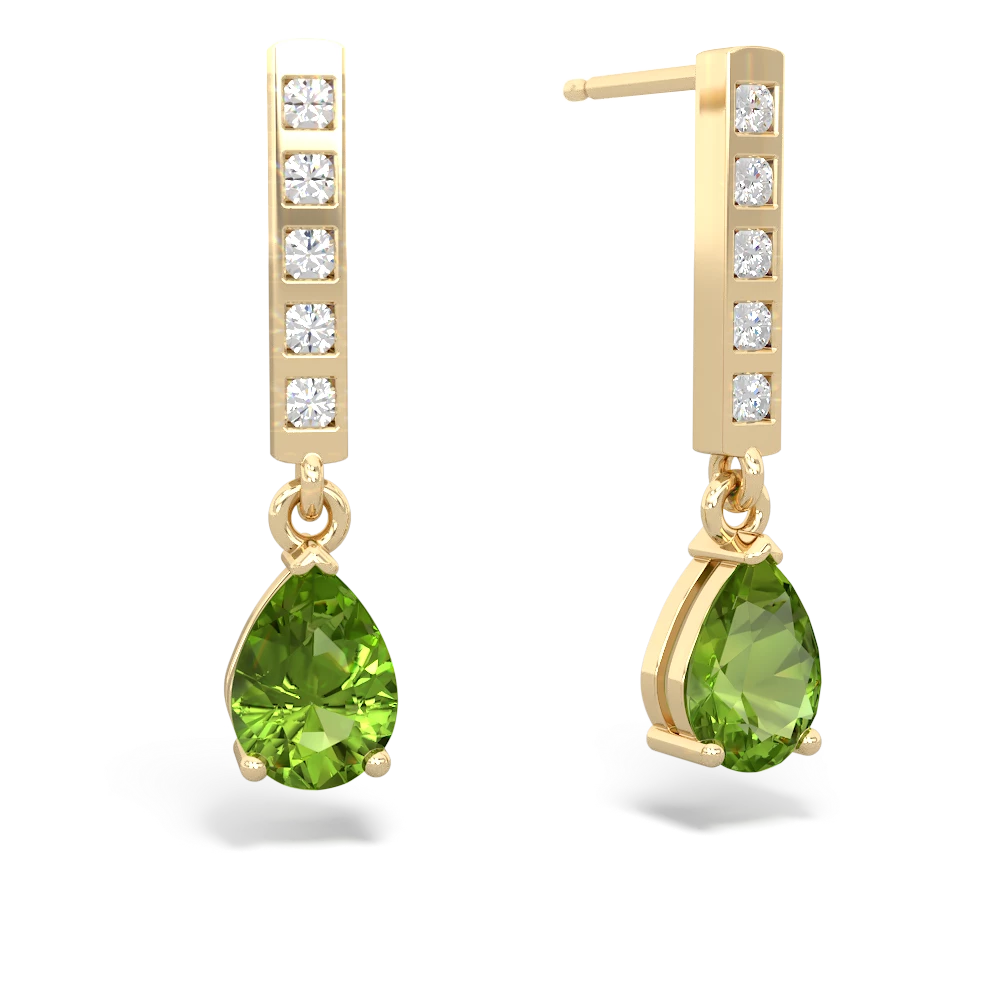 Peridot Art Deco Diamond Drop 14K Yellow Gold earrings E5324