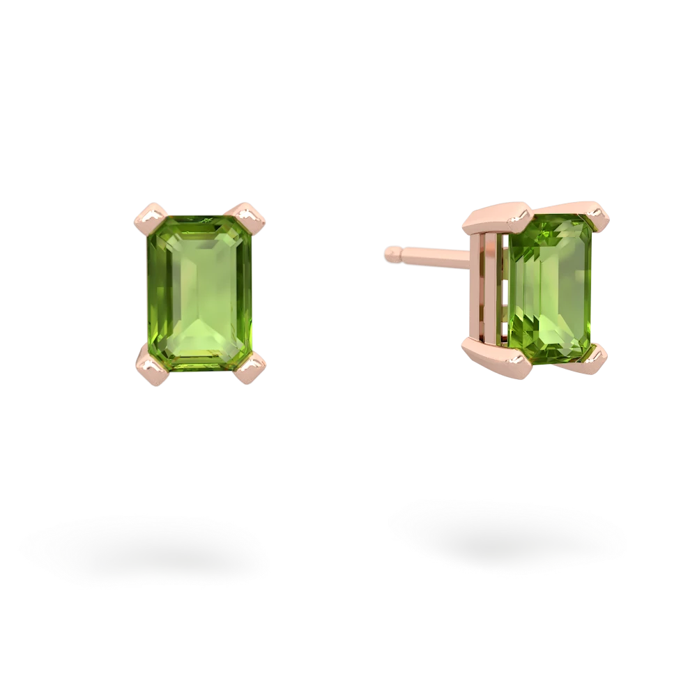 Peridot 6X4mm Emerald-Cut Stud 14K Rose Gold earrings E1855