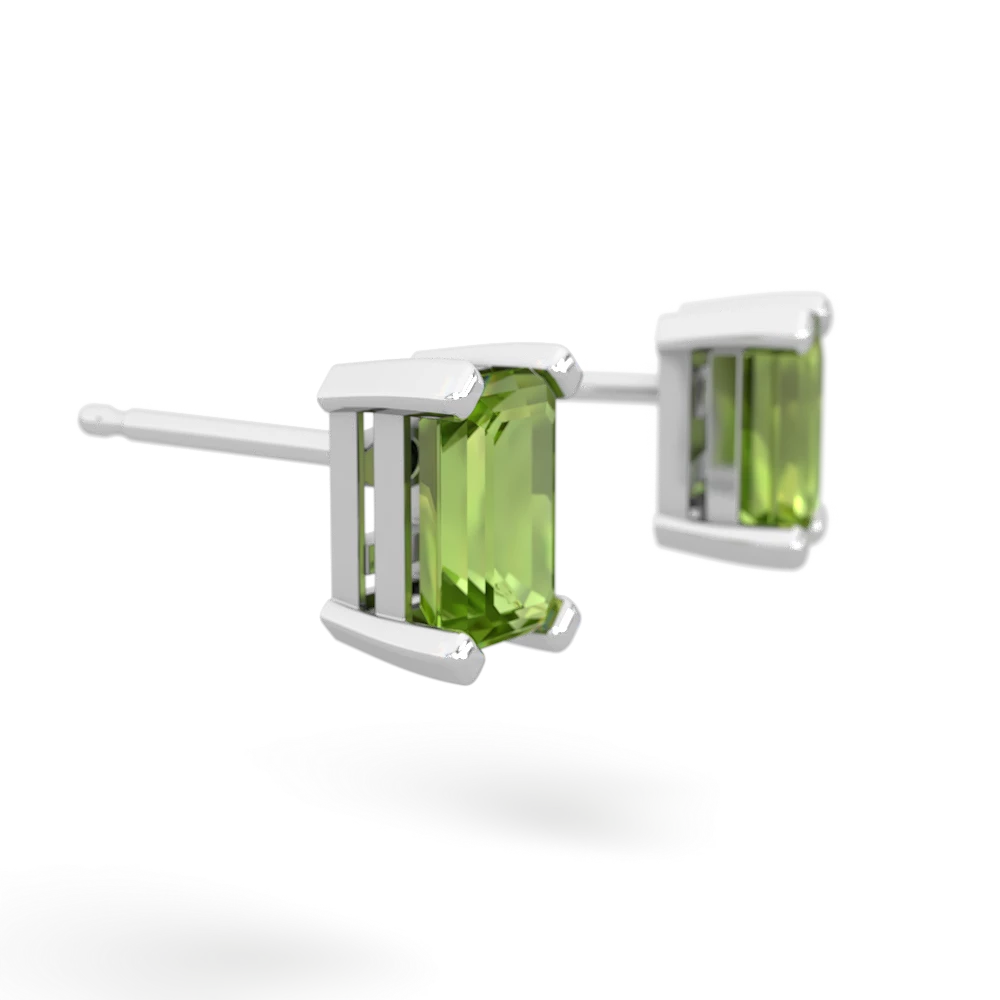 Peridot 6X4mm Emerald-Cut Stud 14K White Gold earrings E1855