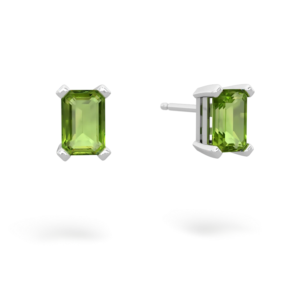 Peridot 6X4mm Emerald-Cut Stud 14K White Gold earrings E1855