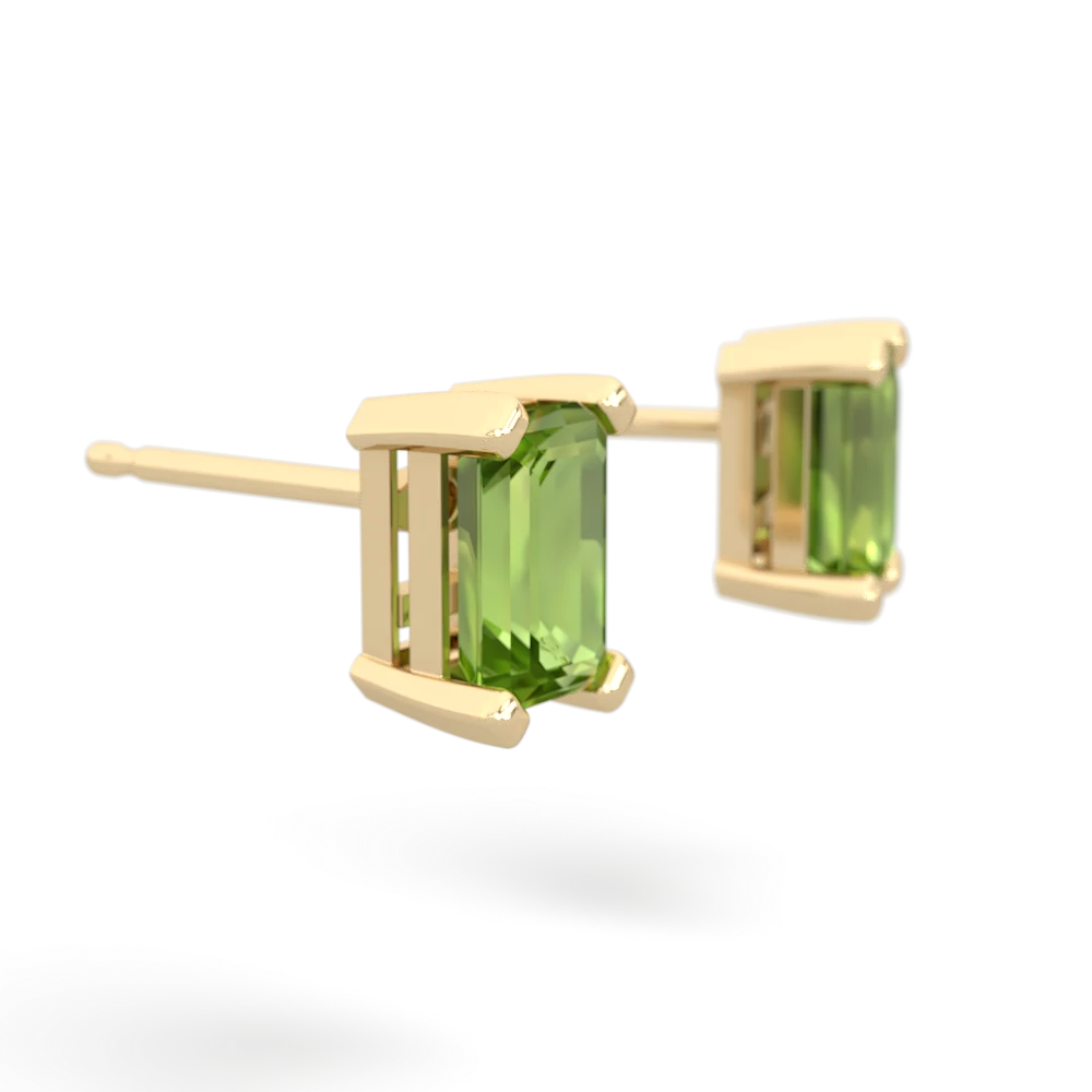 Peridot 6X4mm Emerald-Cut Stud 14K Yellow Gold earrings E1855