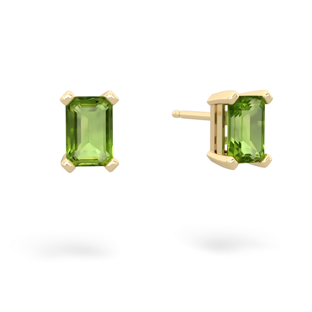 Peridot 6X4mm Emerald-Cut Stud 14K Yellow Gold earrings E1855