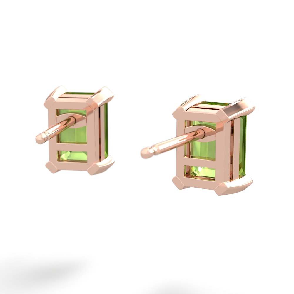 Peridot 7X5mm Emerald-Cut Stud 14K Rose Gold earrings E1856