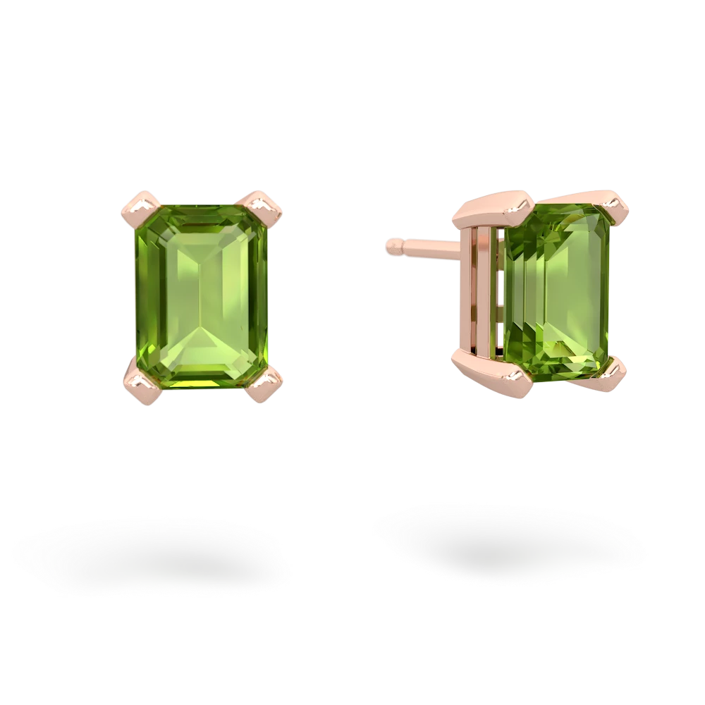 Peridot 7X5mm Emerald-Cut Stud 14K Rose Gold earrings E1856