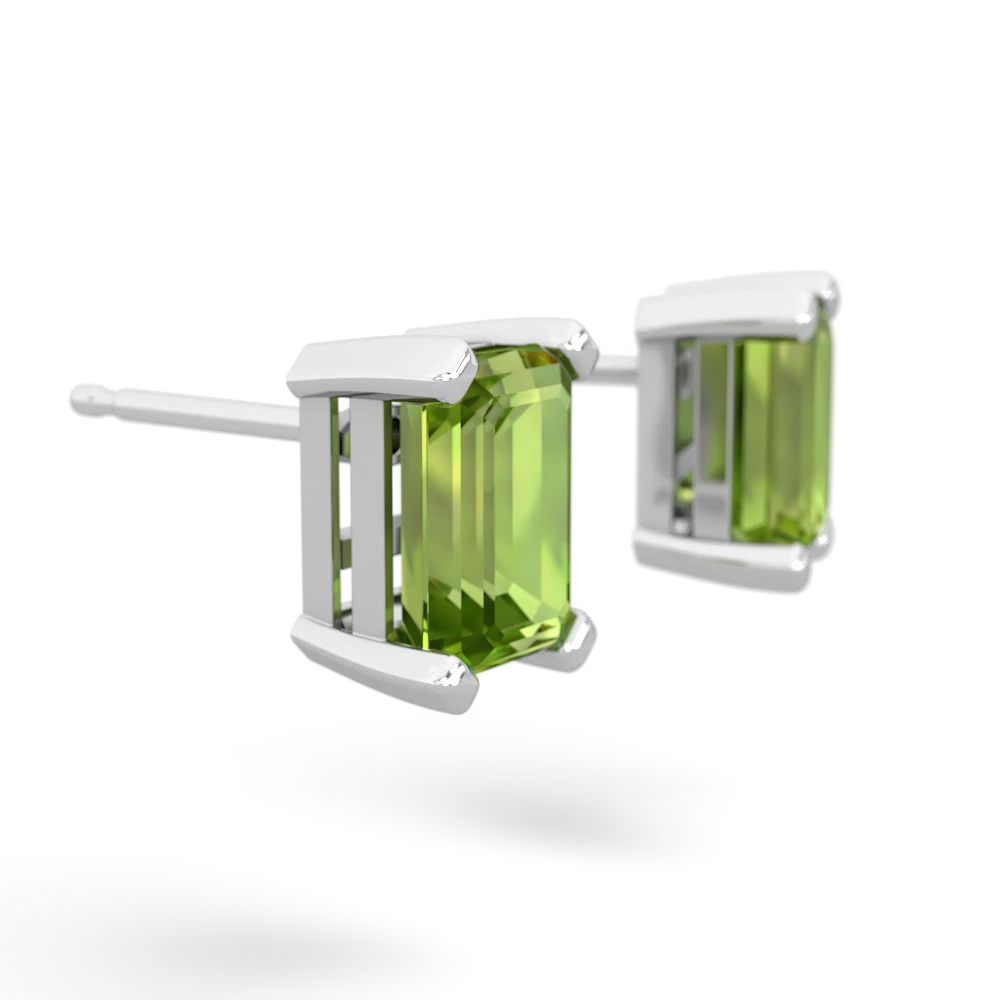 Peridot 7X5mm Emerald-Cut Stud 14K White Gold earrings E1856