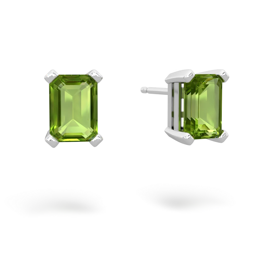 Peridot 7X5mm Emerald-Cut Stud 14K White Gold earrings E1856