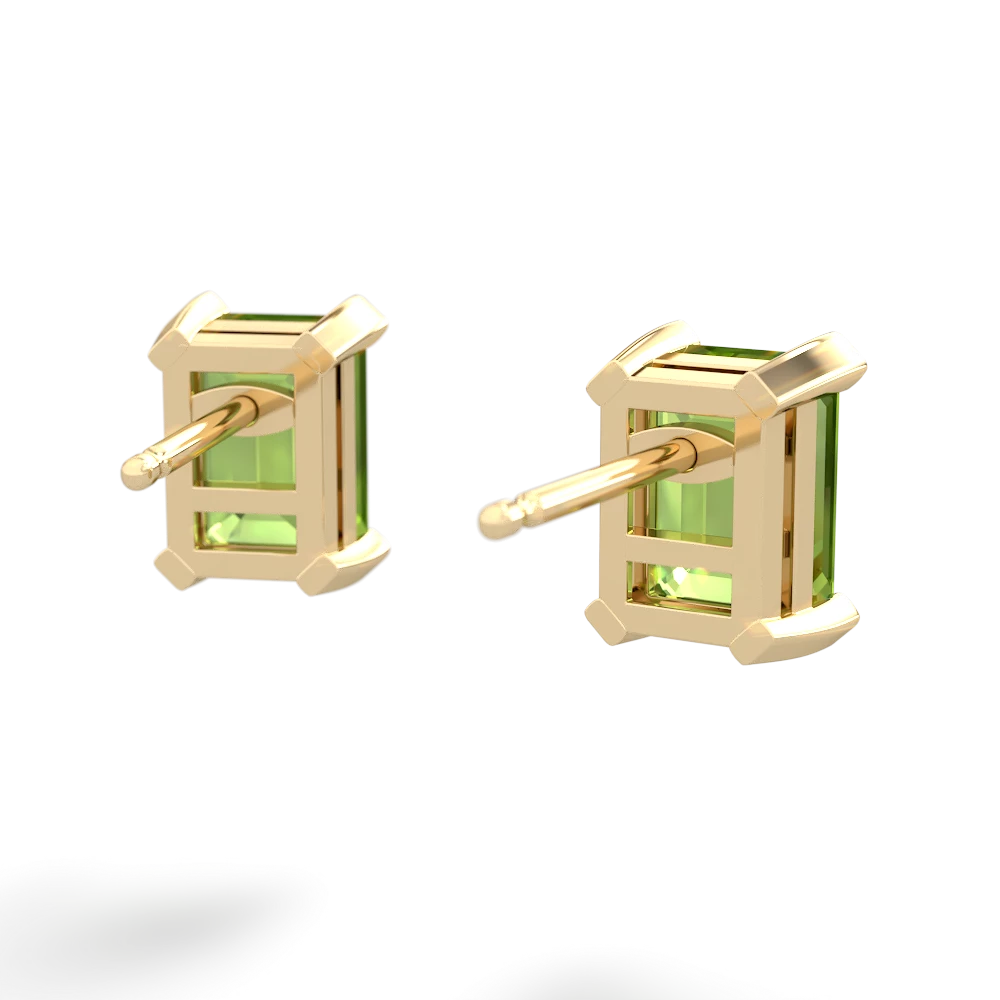 Peridot 7X5mm Emerald-Cut Stud 14K Yellow Gold earrings E1856