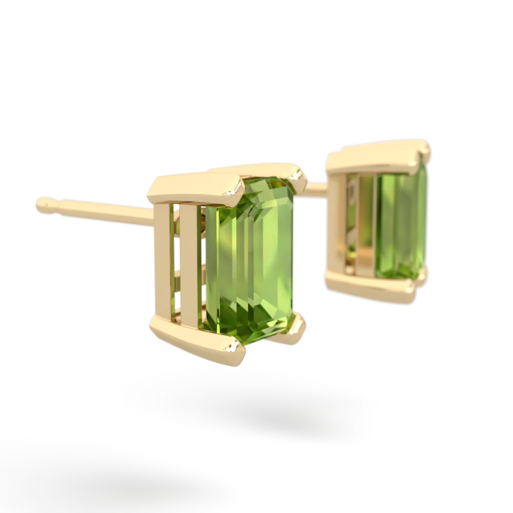 Peridot 7X5mm Emerald-Cut Stud 14K Yellow Gold earrings E1856