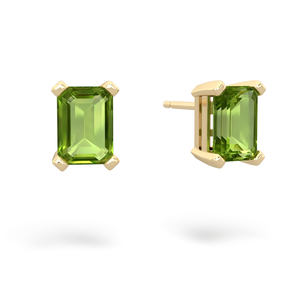 Peridot 7X5mm Emerald-Cut Stud 14K Yellow Gold earrings E1856