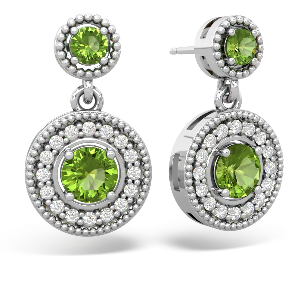 Peridot Halo Dangle 14K White Gold earrings E5319