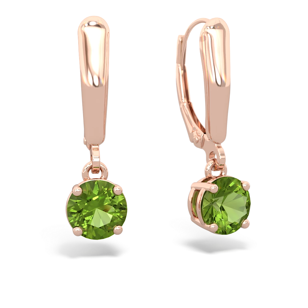 Peridot 6Mm  Round Lever Back 14K Rose Gold earrings E2786