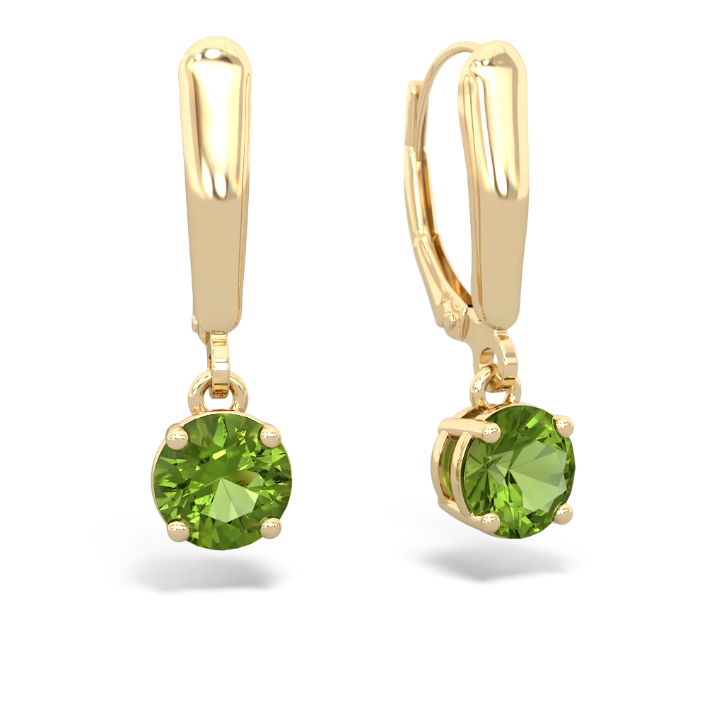 Peridot 6Mm  Round Lever Back 14K Yellow Gold earrings E2786