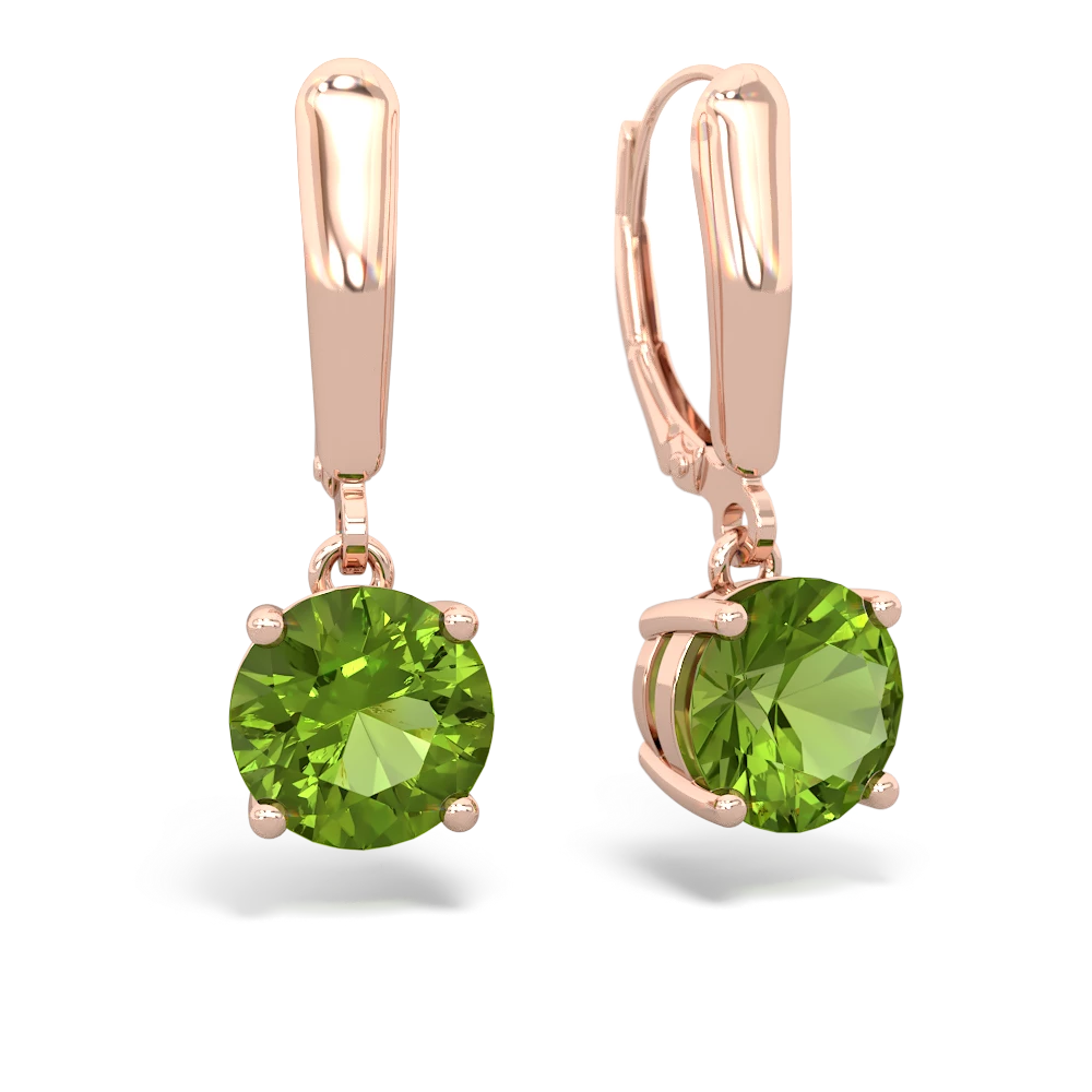 Peridot 8Mm  Round Lever Back 14K Rose Gold earrings E2788