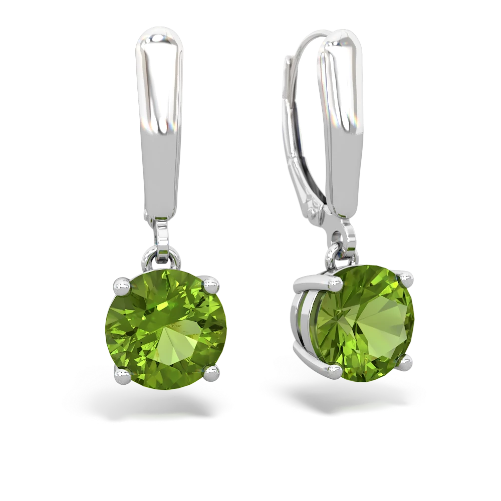 Peridot 8Mm  Round Lever Back 14K White Gold earrings E2788