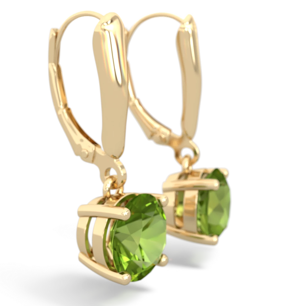 Peridot 8Mm  Round Lever Back 14K Yellow Gold earrings E2788
