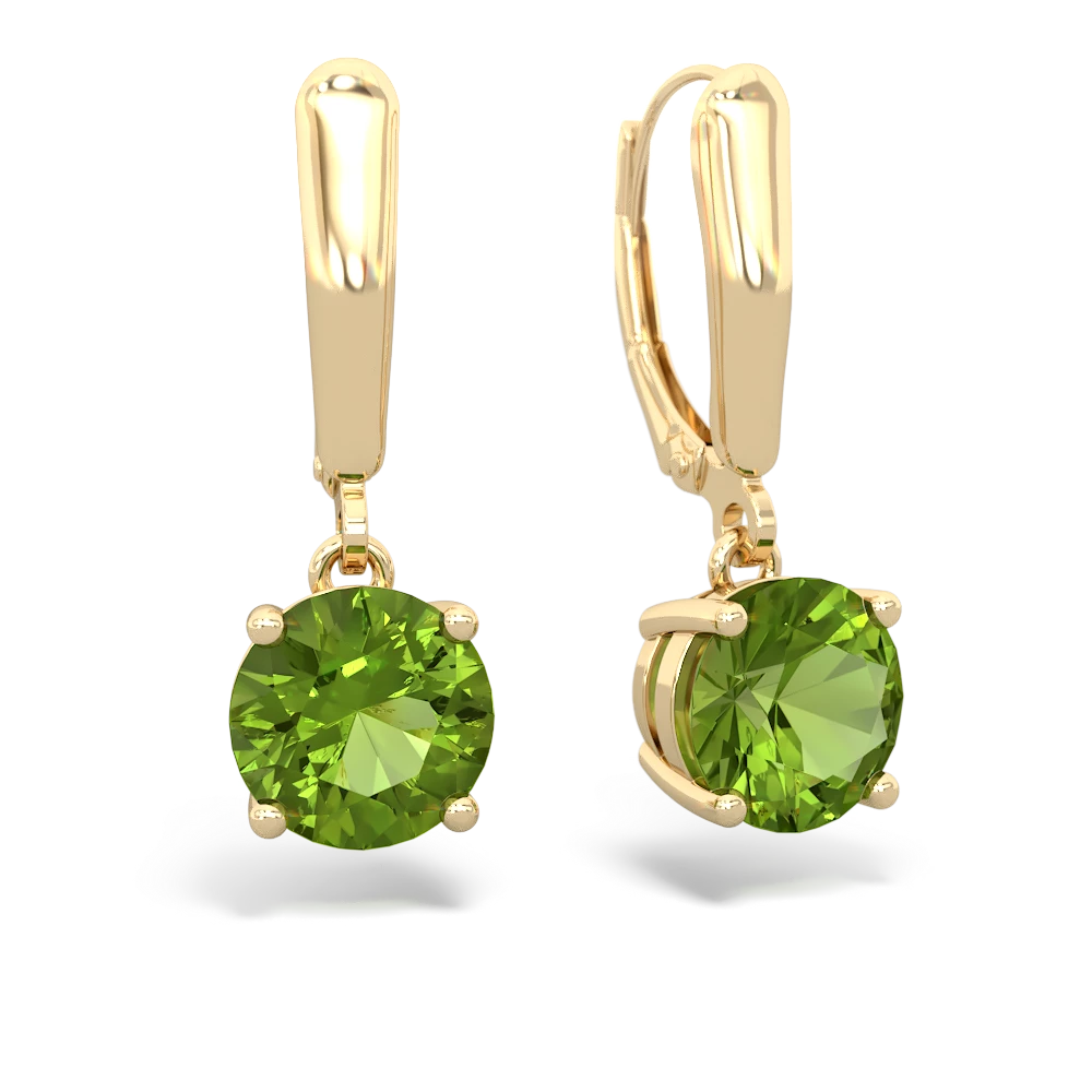 Peridot 8Mm  Round Lever Back 14K Yellow Gold earrings E2788