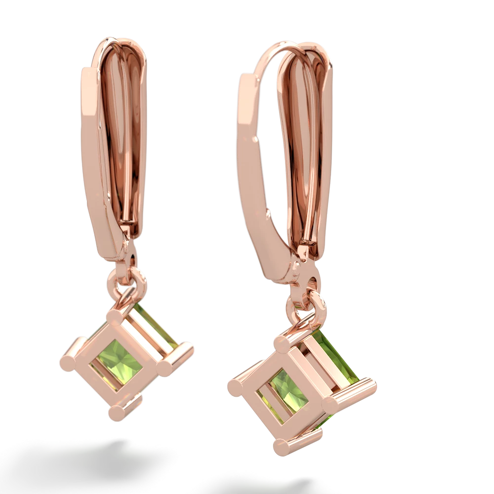 Peridot 6Mm Princess Lever Back 14K Rose Gold earrings E2789