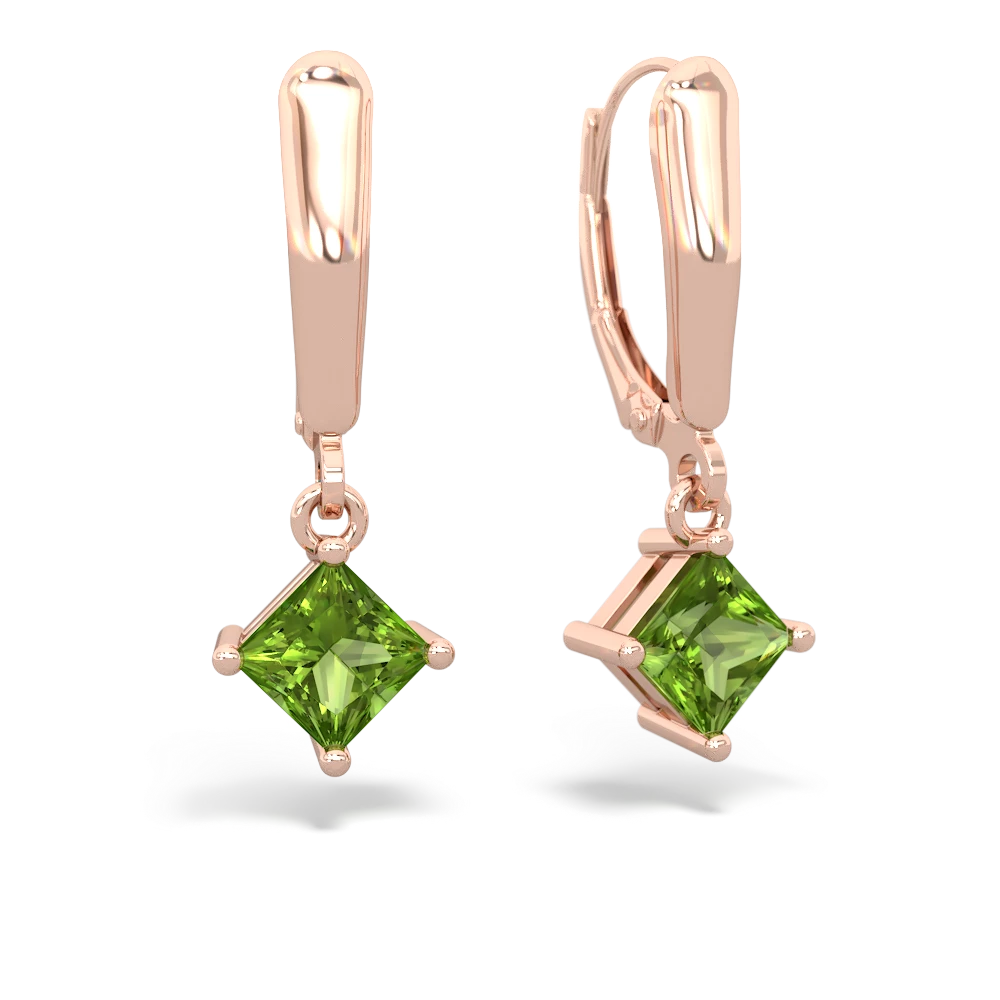 Peridot 6Mm Princess Lever Back 14K Rose Gold earrings E2789
