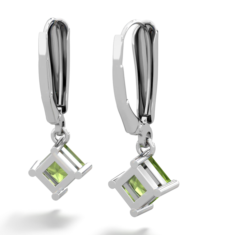 Peridot 6Mm Princess Lever Back 14K White Gold earrings E2789