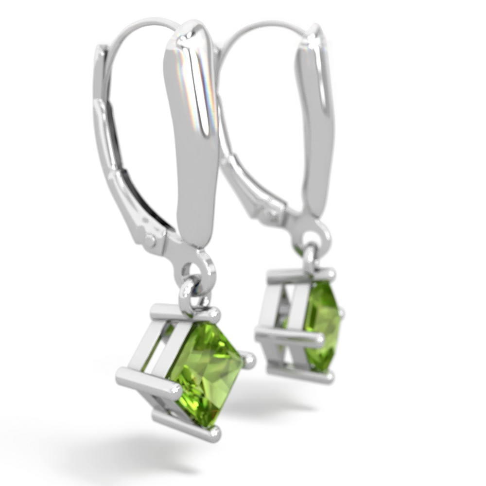 Peridot 6Mm Princess Lever Back 14K White Gold earrings E2789