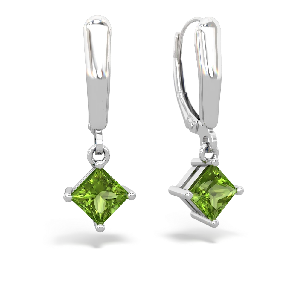 Peridot 6Mm Princess Lever Back 14K White Gold earrings E2789