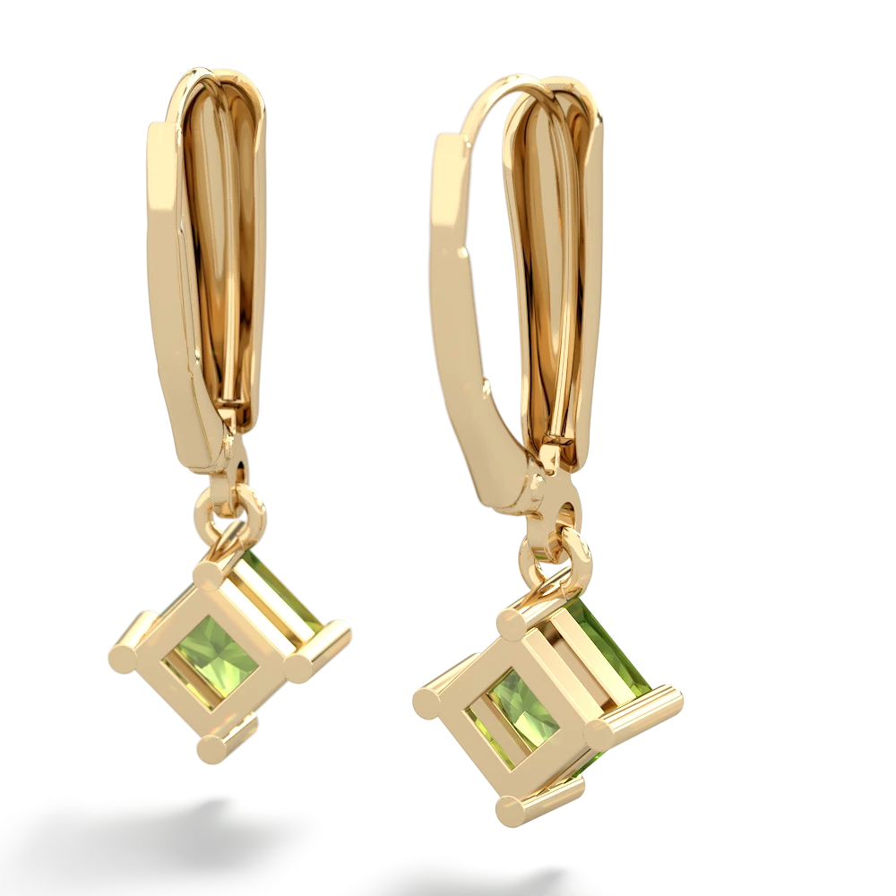 Peridot 6Mm Princess Lever Back 14K Yellow Gold earrings E2789