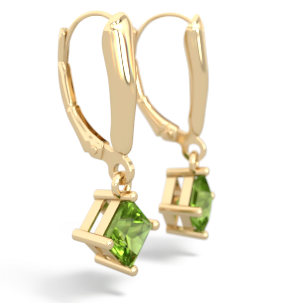 Peridot 6Mm Princess Lever Back 14K Yellow Gold earrings E2789