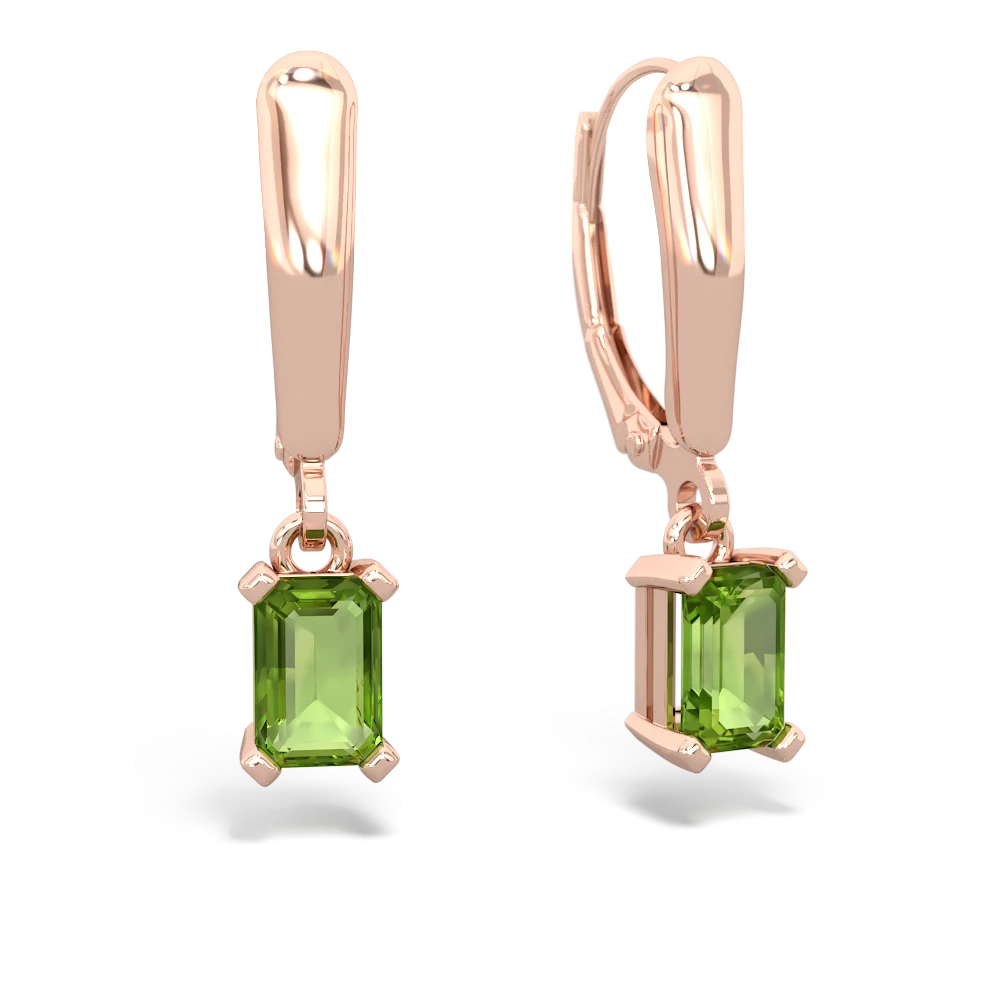 Peridot 6X4mm Emerald-Cut Lever Back 14K Rose Gold earrings E2855